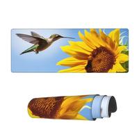 Famame Tappetino per mouse per computer portatile, con colibrì che vola e girasole, tappetino da scrivania con bordi cuciti, 31,5 x 30 cm, antiscivolo, grande tastiera, tappetino in gomma per