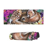 Famame Tappetino per mouse per computer portatile, dipinto a olio, con fiori di cervo selvatico, tappetino da scrivania con bordi cuciti, 31,5 x 30 cm, antiscivolo, grande tastiera in gomma, tappetino