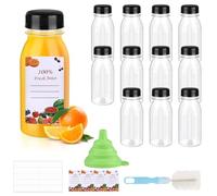 FAMCUCHE Confezione da 12 bottiglie di plastica con coperchio, 100 ml, con coperchio, imbuto e pennello, riutilizzabili, vuote, da 100 ml, per shot, con coperchio, per succhi di frutta, acqua, bevande