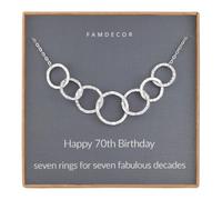 Famdecor Collana in argento Sterling martellato con sette cerchi infiniti intrecciati per il 70° compleanno, regalo di compleanno per mamma e nonna