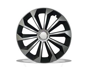 Fame Set comprensivo di 4 copricerchi universali, colore: nero e argento