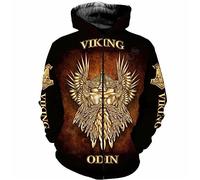 famesale Felpa con Cappuccio con Zip da Uomo Viking Odin Felpe con Cappuccio Stampate in 3D Felpe Casual a Maniche Lunghe con Giacca con Zip Completa Felpe