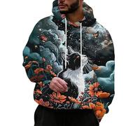 famesale Felpa con Cappuccio da Uomo Giapponese Samurai Gatto Stampata in 3D a Maniche Lunghe con Cappuccio Felpe Casual per Allenamento con Tasca
