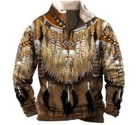famesale Felpe Indiane Native Americane da Uomo Lupo Indiano retrò Totem Etnico Stampato in 3D 1/4 Giacca con Zip Felpe Pullover a Maniche Lunghe