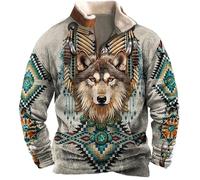 famesale Felpe Indiane Native Americane da Uomo Lupo Indiano retrò Totem Etnico Stampato in 3D 1/4 Giacca con Zip Felpe Pullover a Maniche Lunghe
