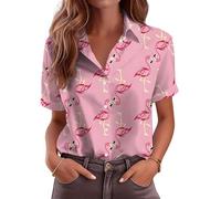 famesale Magliette da Donna a Maniche Corte con Stampa Stelle e Strisce del 4 luglio Camicia con Bottoni e Grafica della Bandiera Americana