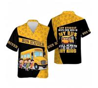 famesale Magliette da Uomo con Stampa 3D di scuolabus con Grafica di Auto da Cartone Animato e Autista Top da Spiaggia Camicia Hawaiana