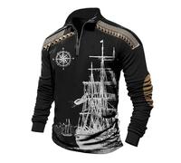 famesale Polo Vintage da Uomo Felpa a Maniche Lunghe con Stampa di Barche a Vela Polo con Mezza Cerniera angosciata Top Motociclista Pullover