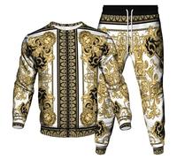 famesale Set Tuta da Uomo Felpa e Pantaloni da Jogging Stampati in 3D Stile Barocco Set di Due Pezzi Set di Abbigliamento Sportivo Casual Hip Hop
