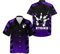 famesale Strike Bowling Birilli Stampa 3D Camicia Uomo Bottoni Casual Vintage Camicia da Bowling Bowler Squadra Uniforme Club Festa Top