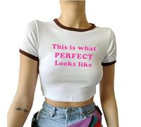 famesale This is What Perfect Looks Like T-Shirt Corta da Donna Y2K a Maniche Corte Crop Top Carino Estivo Slim Fit Streetwear per Ragazze Adolescenti