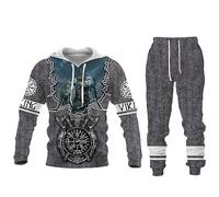 famesale Tuta da Uomo Set Completo Viking Warrior Felpa con Cappuccio Stampata in 3D e Joggers Set Hip Hop Due Pezzi Set Casual Sportswear Set