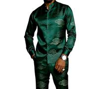 famesale Uomo Africano Set 2 Pezzi Dashiki Nigeriano Tuta Tradizionale Colletto Mandarin Camicie con Bottoni e Pantaloni Outfit