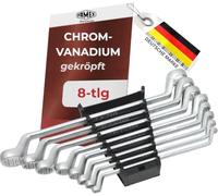 Famex 10154-8 - Set di chiavi combinate in acciaio al cromo vanadio, con supporto per attrezzi