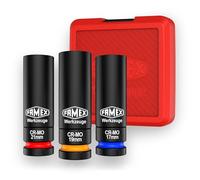 FAMEX 10807 - Chiave a bussola, inserti per bulloni delle ruote, in acciaio al cromo-molibdeno, resistente agli urti, chiavi a percussione, gusci girevoli, 1/2", set da 17/19/21 mm