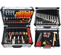 FAMEX 418-88 - Cassetta degli attrezzi professionale in alluminio, riempita con set di attrezzi, grande, per uso commerciale, utensili di produzione tedesca, valigetta con tasche