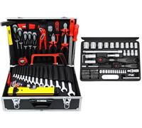 Famex 744-47 Cassetta degli attrezzi riempita con set di attrezzi di alta qualità e set di chiavi a bussola, set di attrezzi in acciaio CV, robusta cassetta degli attrezzi in alluminio