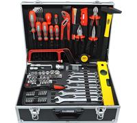 FAMEX 759-63 - Cassetta degli attrezzi in alluminio riempita, 126 pezzi, robusta valigetta in alluminio con set di attrezzi, cassetta degli attrezzi completa