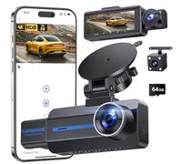 Famgoods Dash Cam Auto Fronte 4K, Retro, Interno, Dashcam Auto 360°, 3.16 "schermo IPS, scheda gratuita 64GB, Dashcam Auto 5GHz WiFi, APP, Visione Notturna Super, Sensore G, Registrazione Loop