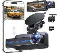 Famgoods Dash Cam Auto Fronte 4K, Retro, Interno, Dashcam Auto 360°, 3.16 "schermo IPS, scheda gratuita 64GB, Dash Cam Senza Fili 5GHz WiFi, APP, Visione Notturna Super, Sensore G, Registrazione Loop