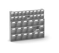 Fami - Pannello Porta Minuteria da Muro per Garage e Officina, 36 Cassetti Trasparenti Visual Box di Due Dimensioni, 5 Cassettiere Modulabili, Scaffale Porta Viti, Dimensioni: 60,2 x 11,4 x 50 cm
