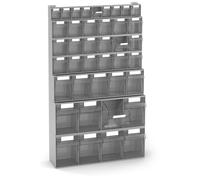 Fami - Pannello Porta Minuteria da Muro per Garage e Officina, 40 Cassetti Trasparenti Visual Box, 7 Cassettiere Modulabili di 4 Dimensioni, Scaffale Portautensili, Dimensioni: 60,2 x 19,0 x 100 cm