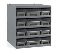 Fami - Scaffale con 12 contenitori RK Box Air in PP riciclato con divisori e frontalini, L500xP400xH545 mm (Profondità 400, Con frontalini e divisori)