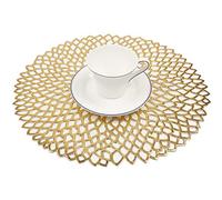 Famibay Tovagliette Rotonde Plastica Oro Lavabili Tovaglietta Termoisolante Tovagliette Americana da Tavola Set di 6 per Natale Cucina Cena Colazione Ristorante Hotels Decorazione