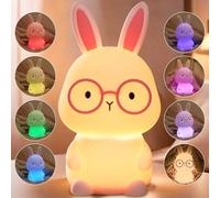 FAMIDUO Lampada Luce Notturna Coniglio con Gli Occhiali, Lampada da Comodino LED Ricaricabile in Silicone, Cambio Colore al Tocco, Dimmerabile a 3 Livelli/Timer, Luce Notturna Bambini