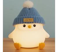 FAMIDUO Lampade Bambini Cameretta Pinguino con Cappello Lavorato a Maglia, Lampada Pinguino Morbida Kawaii, Silicone per Uso Alimentare,Luce Notturna Dimmerabile,LED Ricaricabile Luce Notturna Bambini