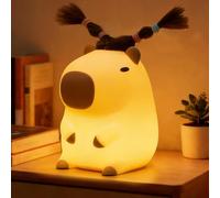 FAMIDUO Luce Notturna Bambini Capibara con i capelli, Divertente LED Lampada Silicone Morbida, Lampada Notturna per Bambini Ricaricabile Tramite USB, Controllo Touch, Regalo Neonato