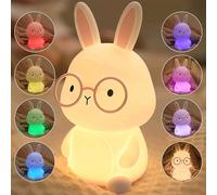 FAMIDUO Luce Notturna Bambini Coniglio, Lampada Notturna per Bambini da Comodino LED Ricaricabile in Silicone, Cambio Colore al Tocco, Dimmerabile a 3 Livelli/Timer, Regalo per Neonati