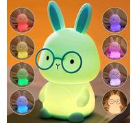 FAMIDUO Lucina Notte Bambini Coniglio, Lampada per Bambini Notturna da Comodino LED Ricaricabile in Silicone, Cambio Colore al Tocco, Dimmerabile a 3 Livelli/Timer, Regalo per Neonati