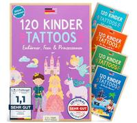 Famifidus 120 tatuaggi delicati sulla pelle per bambini, dermatologici, molto buoni, tatuaggi per bambini, realizzati in Germania, tatuaggi per bambini (versione con unicorni, fate e principesse)