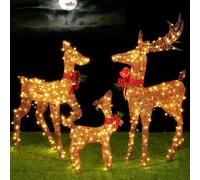 Famiglia 3 Renne Luminose di Natale 600 LED Bianco Caldo Intreccio Corda Esterno