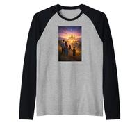 Famiglia A Piedi Verso Tempio Scena Mormone Eternal Path Maglia con Maniche Raglan
