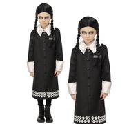 Famiglia Addams Mercoledì Costume Ragazze Halloween Vestito + Parrucca