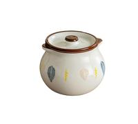 Famiglia cinese semplice e squisita ceramica sottosmalto colore doppio orecchio maiale olio serbatoio con coperchio cucchiaio-Chiba doppio orecchio 1400ml