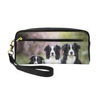Famiglia dei Border Collie, Borsa per il trucco Borsa per cosmetici Borsa da viaggio portatile da toilette Astuccio in pelle per donne e ragazze