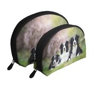 Famiglia dei Border Collie, Borsa per trucco a conchiglia Portamonete da donna Borsa da toilette piccola Borsa per cosmetici 2 pezzi