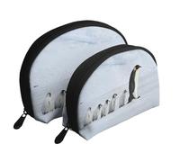 Famiglia dei pinguini, Borsa per trucco a conchiglia Portamonete da donna Borsa da toilette piccola Borsa per cosmetici 2 pezzi