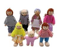 Famiglia della casa delle bambole 7 pezzi/set di persone vestite in legno con una casa di bambola mobile interattiva da genitore-bambino bambola figure familiari per il gioco finto, decorando le case