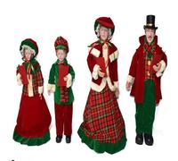 Famiglia di 4 Cantori Natalizi Grandi 50-65 cm in Tessuto Scozzese Set Coro di