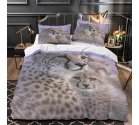 Famiglia di ghepardi copripiumino Set di 3 Pezzi microfibra morbida stampa 3D con federa incluso federe cerniera nascosta Animali selvatici Set Di Copripiumino for adulti e bambini Single（140x200cm）