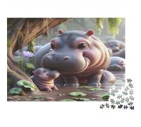 Famiglia di ippopotami Puzzles 1000 Pezzi Carta riciclata per adulti Puzzle per adulti Gioco difficile stimolante Gioco educativo per decompressione Ottima idea regalo 70x50cm/1000pcs