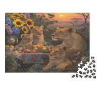 Famiglia di leoni fa colazione Puzzle Per Adulti 1000pcs (75x50cm),Giochi Di Sfida