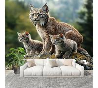 Famiglia di Linci Rosse Carta da Parati Fotografica Panorama Effetto 200x140 cm Animale Decorazione per la Casa per Pareti per Camera Da Letto Sala Fotomurali In Tessuto Non Tessuto