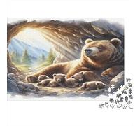 Famiglia di Orsi Bruni Puzzle 1000 pezzi Orso delle Caverne con Cuccioli Cartone oftense Regali per Vacanze Rilassamento Mentale 52x38cm/1000pcs