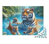 Famiglia di Tigri nella Foresta Puzzle 1000 Pezzi Puzzle per Adulti Scena Acquatica Relax Decorazione Casa Regalo 70x50cm/1000pcs