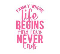 famiglia dove la vita inizia e l'amore non finisce mai Adesivi murali in vinile 57.6x91.5cm Facile da installare Rosa